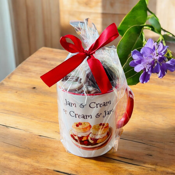 Home baked Fruit Scone Cream tea for one in a personalised mug