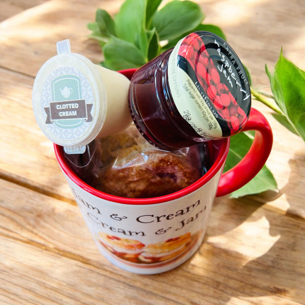 Home baked Fruit Scone Cream tea for one in a personalised mug