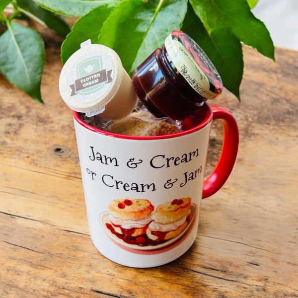 Home baked Fruit Scone Cream tea for one in a personalised mug